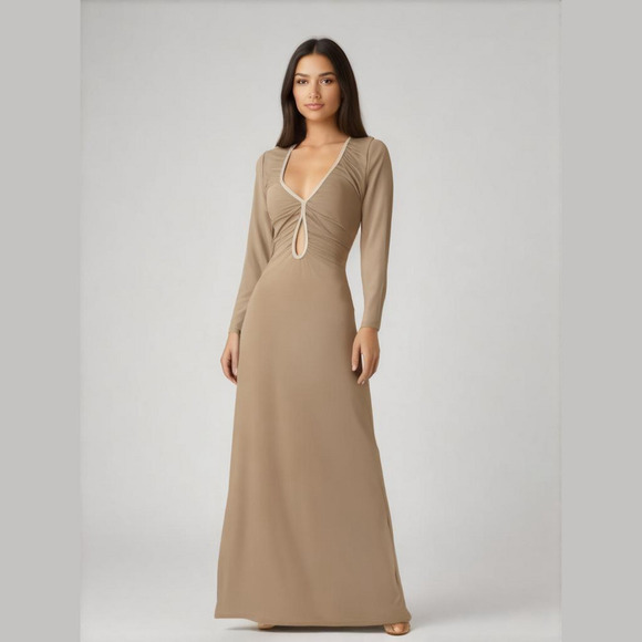 Abercrombie & Fitch White Nude Cut Out Slit Dress Small NWT - Picture 1 of 6